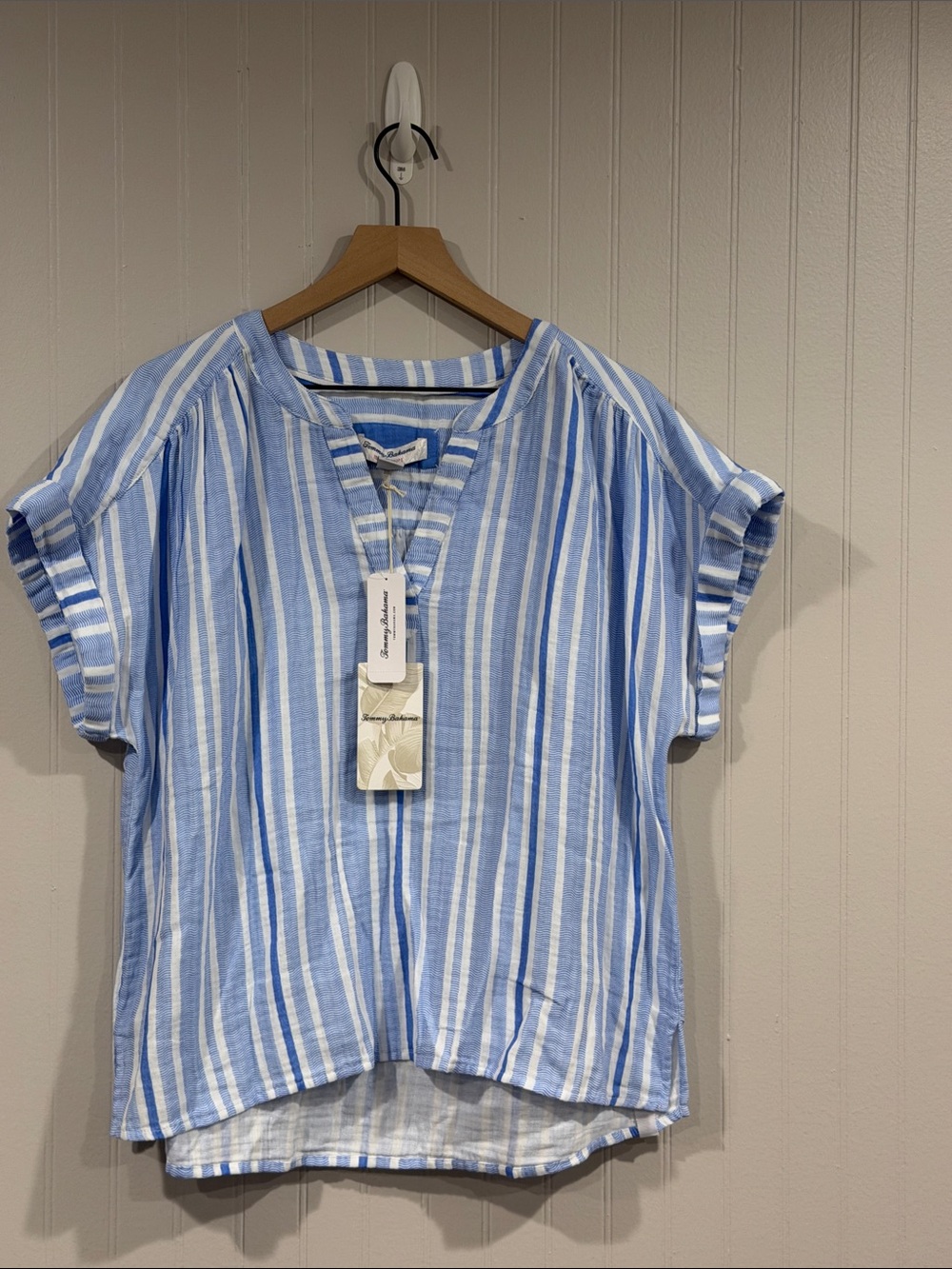 Tommy Bahama Blue & White Striped Short Sleeve Blouse